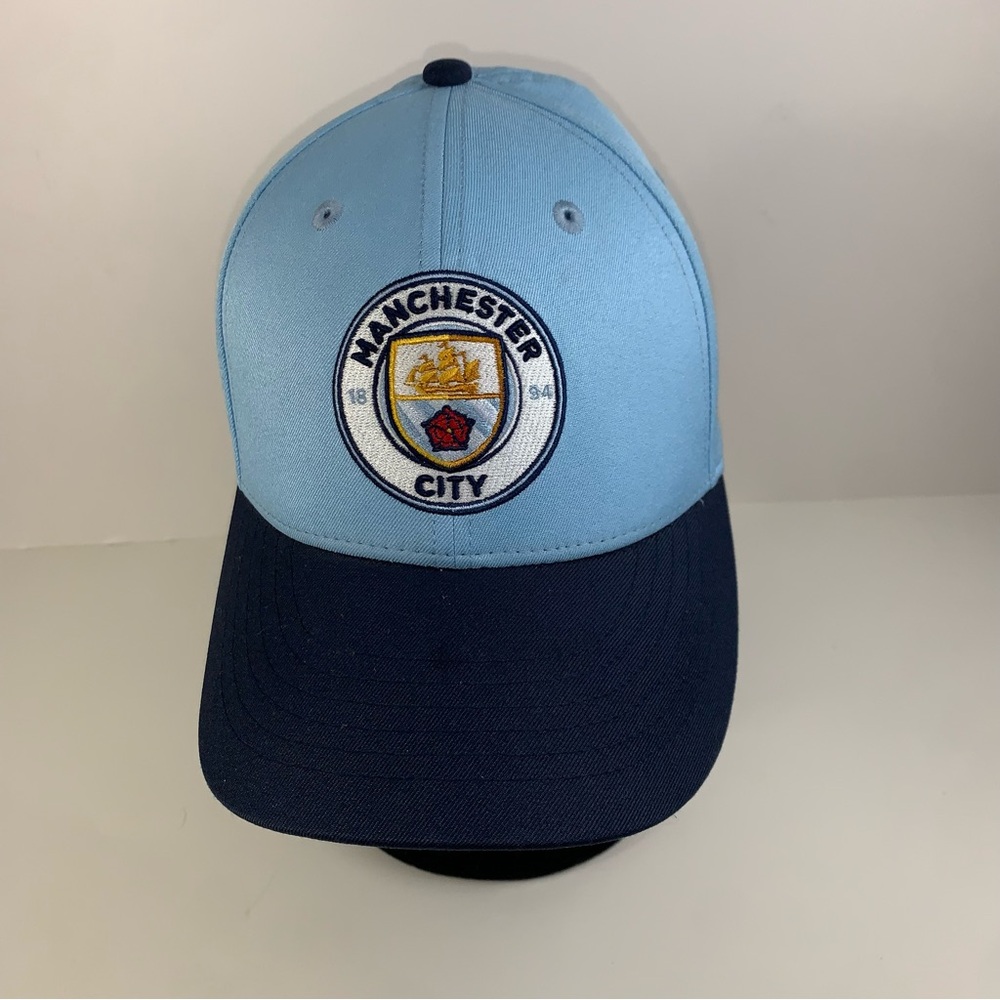 Manchester City Fan Ink  Snapback Hat Cap Light Blue - Navy One size